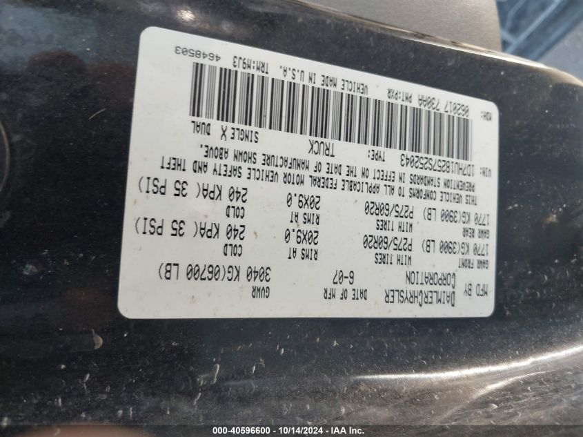 2007 Dodge Ram 1500 Slt/Trx4 Off Road/Sport VIN: 1D7HU18257S252043 Lot: 40596600