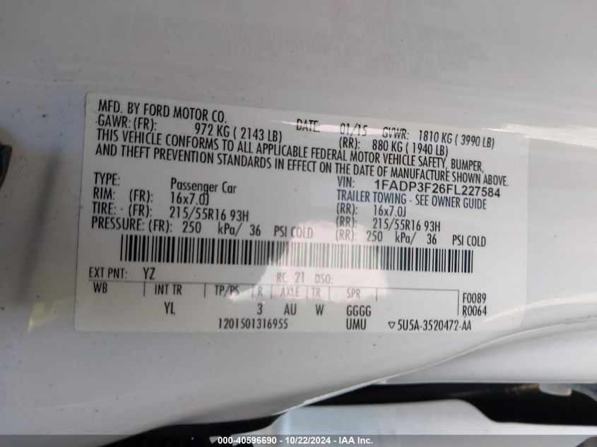 2015 FORD FOCUS SE - 1FADP3F26FL227584