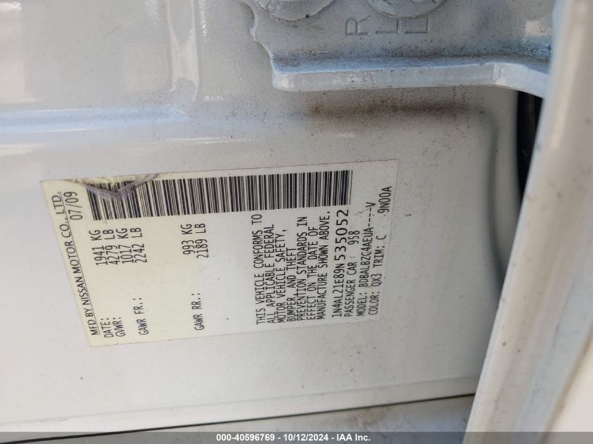 2009 NISSAN ALTIMA VIN: 1N4AL21E89N535052
