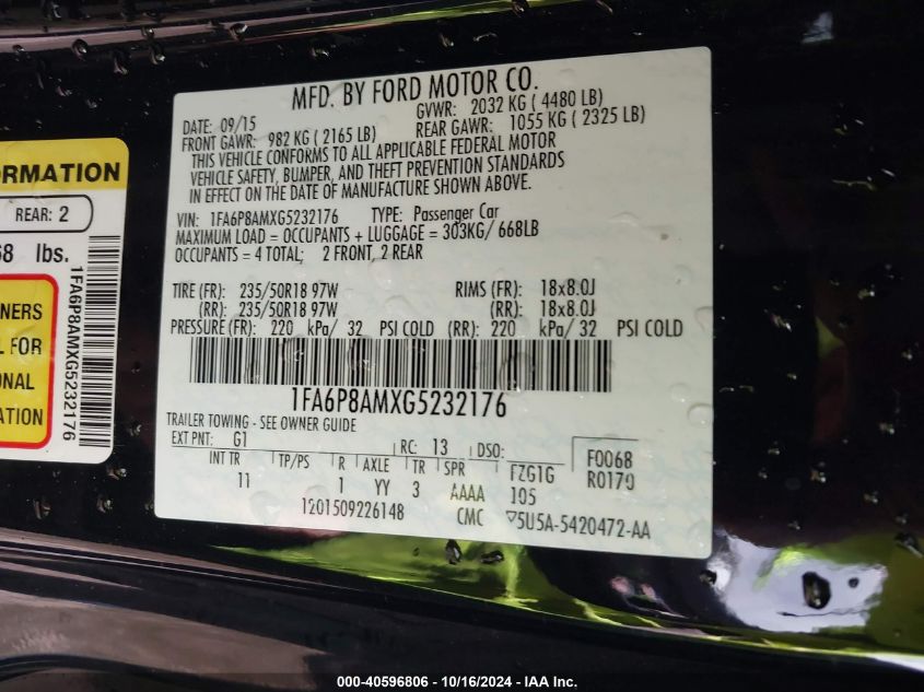 2016 FORD MUSTANG V6 - 1FA6P8AMXG5232176