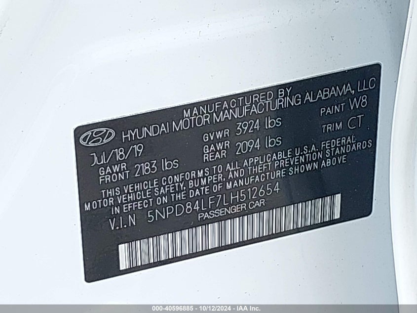 VIN 5NPD84LF7LH512654 2020 HYUNDAI ELANTRA SEL