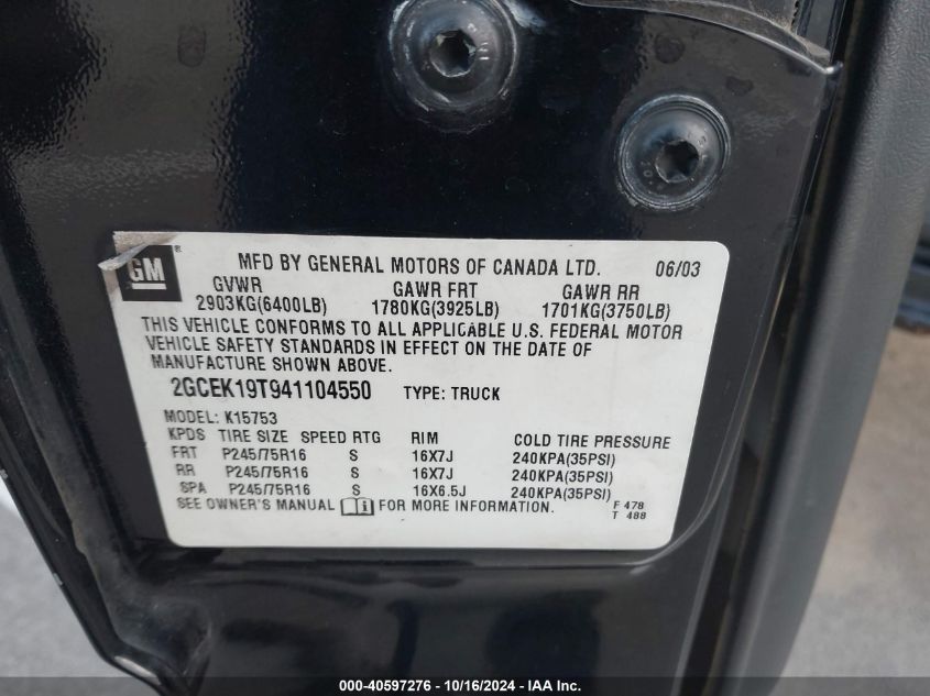 2004 Chevrolet Silverado 1500 Ls VIN: 2GCEK19T941104550 Lot: 40597276