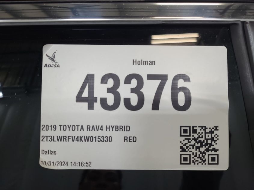 2T3LWRFV4KW015330 2019 Toyota Rav4 Hybrid Le