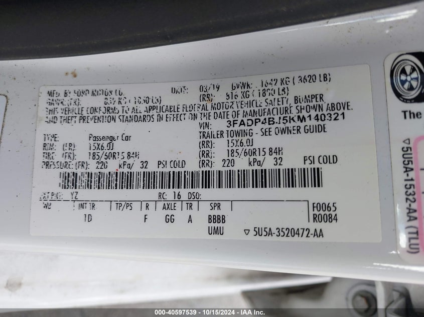 2019 FORD FIESTA SE - 3FADP4BJ5KM140321