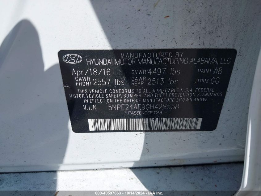 2016 HYUNDAI SONATA SE - 5NPE24AF9GH428558