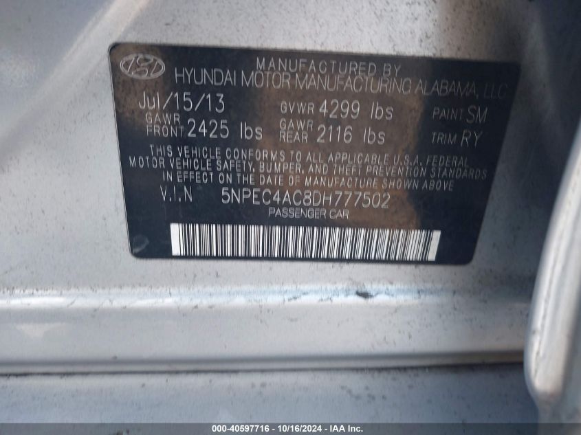 2013 HYUNDAI SONATA LIMITED - 5NPEC4AC8DH777502