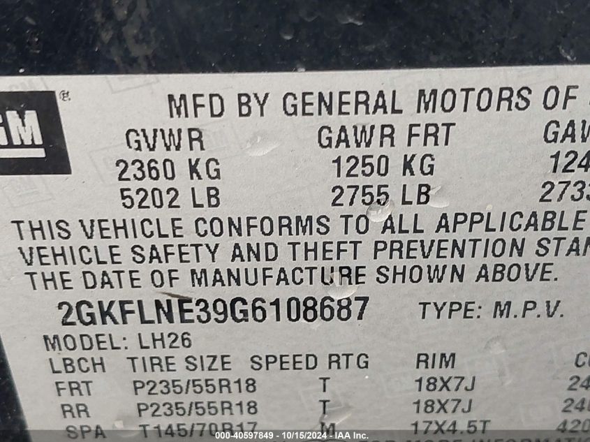 VIN 2GKFLNE39G6108687 2016 GMC Terrain, Sle-2 no.9