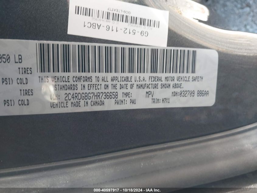 VIN 2C4RDGBG7HR736658 2017 DODGE GRAND CARAVAN no.9