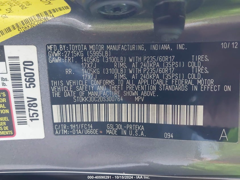 2013 Toyota Sienna Le V6 8 Passenger VIN: 5TDKK3DC2DS300764 Lot: 40598291