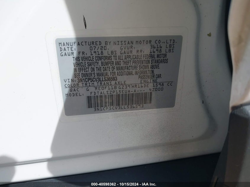 2020 NISSAN KICKS SV XTRONIC CVT - 3N1CP5CV3LL536593