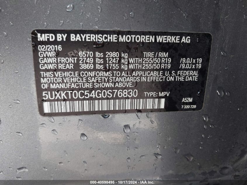 2016 BMW X5 Edrive xDrive40E VIN: 5UXKT0C54G0S76830 Lot: 40598495