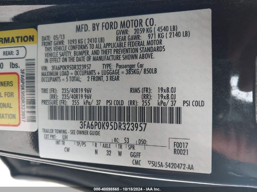 VIN 3FA6P0K95DR323957 2013 FORD FUSION no.9