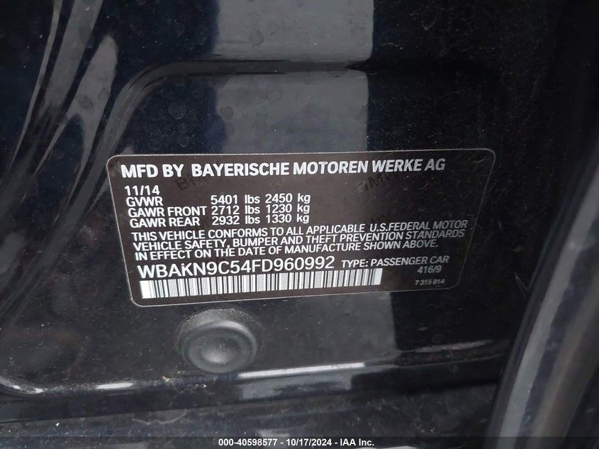 2015 BMW 550I - WBAKN9C54FD960992