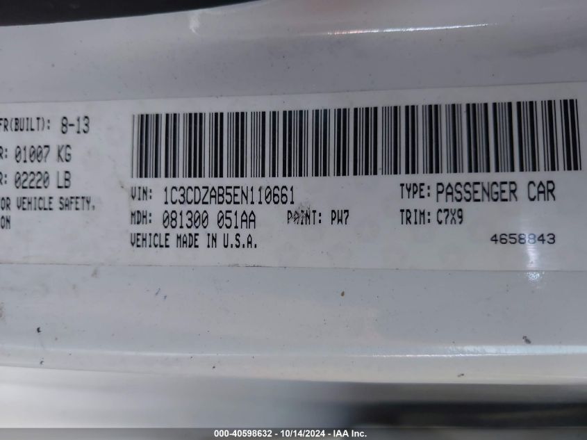 2014 DODGE AVENGER SE - 1C3CDZAB5EN110661