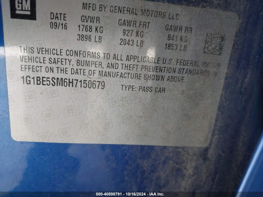 2017 Chevrolet Cruze Lt Auto VIN: 1G1BE5SM6H7150679 Lot: 40598791