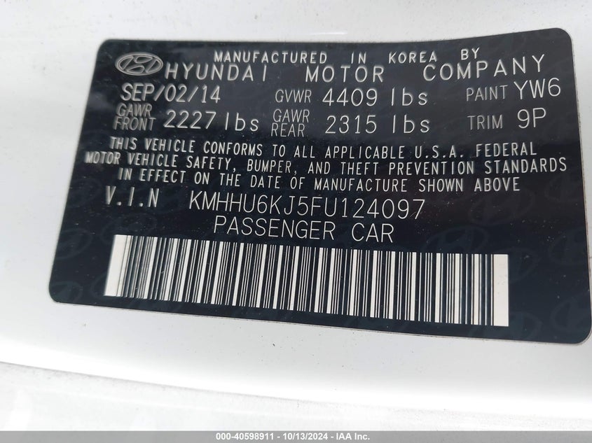 2015 HYUNDAI GENESIS 3.8 BASE - KMHHU6KJ5FU124097
