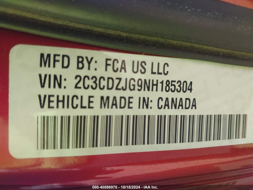 2022 Dodge Challenger Gt VIN: 2C3CDZJG9NH185304 Lot: 40598970