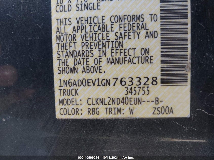 2016 NISSAN FRONTIER PRO-4X/S/SL/SV - 1N6AD0EV1GN763328