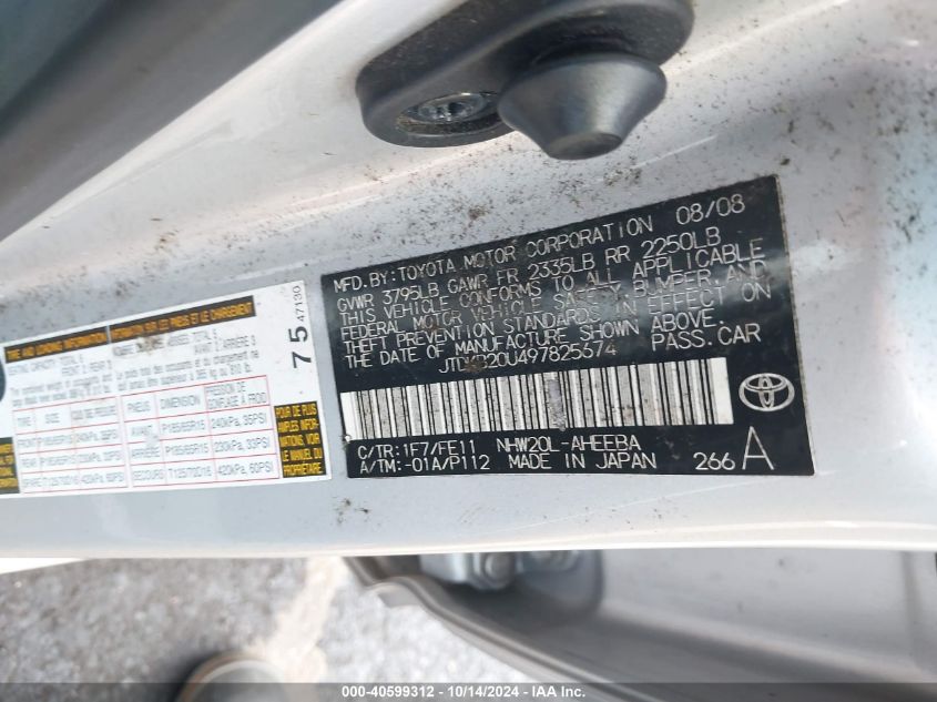 2009 Toyota Prius VIN: JTDKB20U497825674 Lot: 40599312