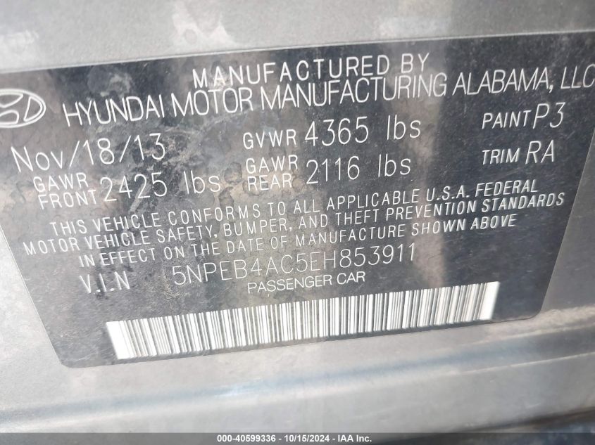 2014 HYUNDAI SONATA GLS - 5NPEB4AC5EH853911