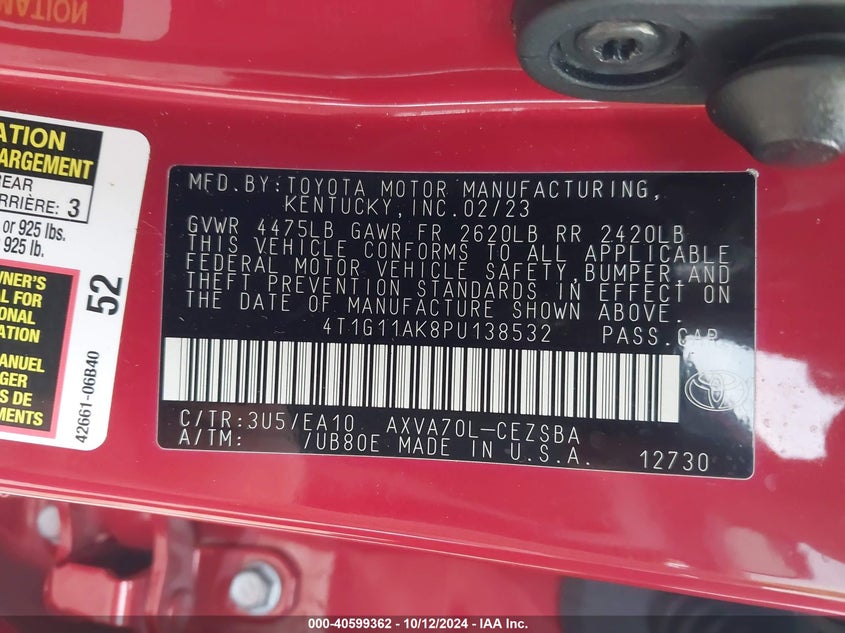 2023 TOYOTA CAMRY SE - 4T1G11AK8PU138532