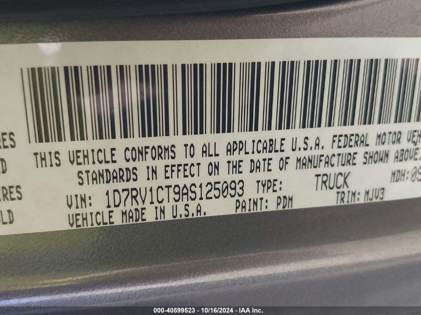 2010 Dodge Ram 1500 Slt/Sport/Trx VIN: 1D7RV1CT9AS125093 Lot: 40599523