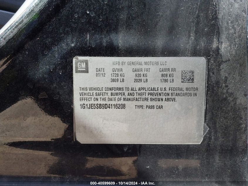 2013 Chevrolet Sonic Ltz Auto VIN: 1G1JE5SB9D4116208 Lot: 40599609