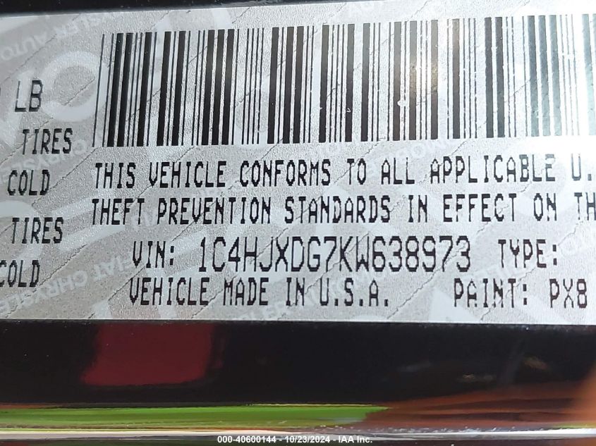 VIN 1C4HJXDG7KW638973 2019 JEEP WRANGLER UNLIMITED no.9