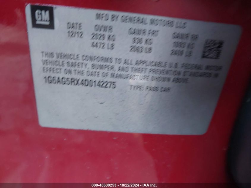 2013 CADILLAC ATS VIN: 1G6AG5RX4D0142275