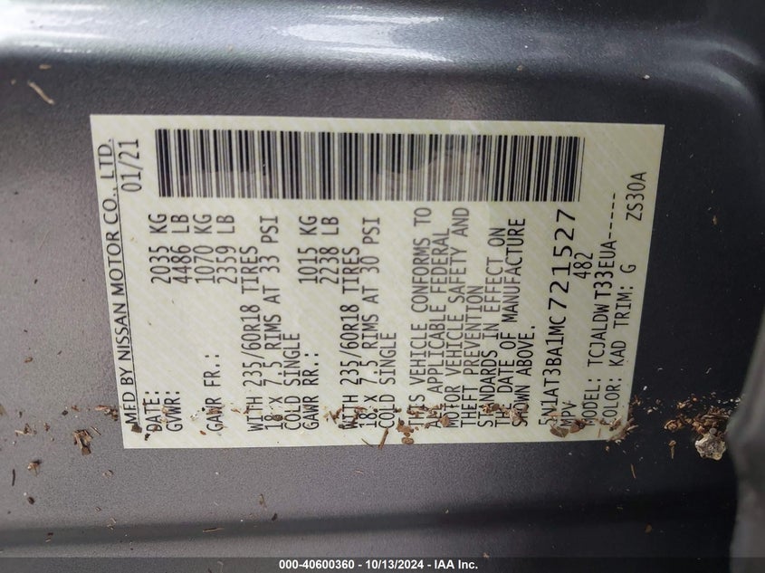 2021 NISSAN ROGUE SV FWD - 5N1AT3BA1MC721527