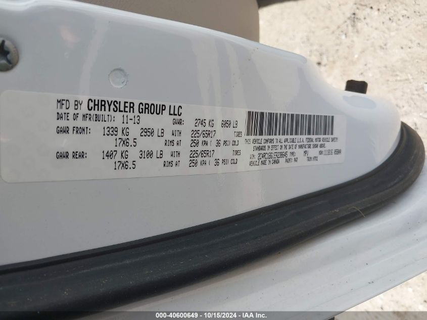 2014 Chrysler Town & Country Touring VIN: 2C4RC1BG1ER238645 Lot: 40600649