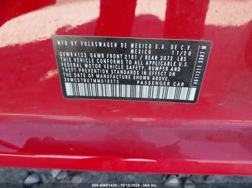 VIN 3VWC57BU7MM018373 2021 VOLKSWAGEN JETTA 1.4T R-LINE/1.4T S/1.4T SE