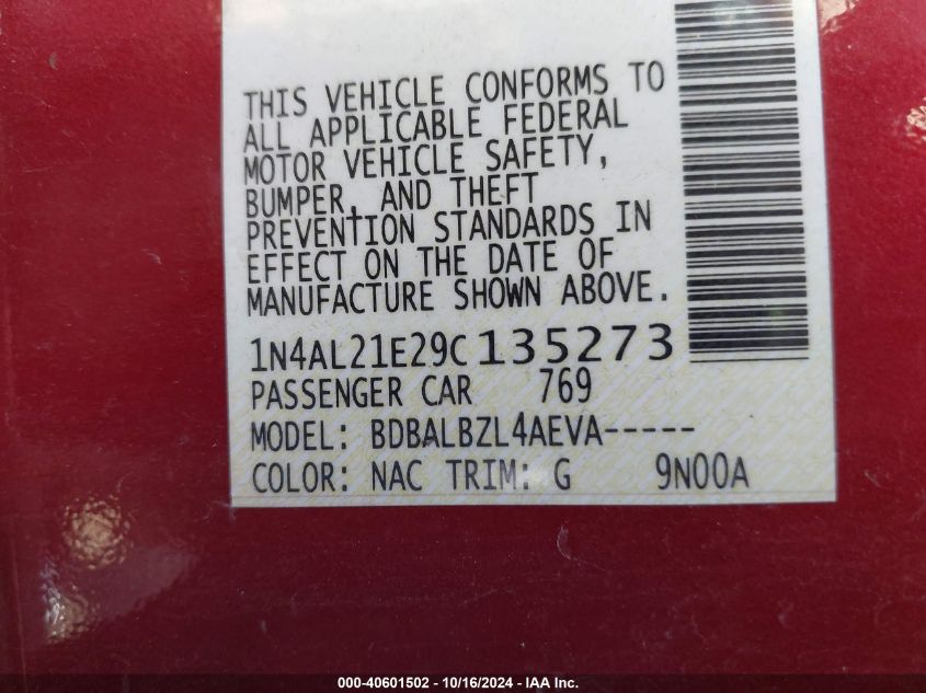 2009 Nissan Altima 2.5 S VIN: 1N4AL21E29C135273 Lot: 40601502