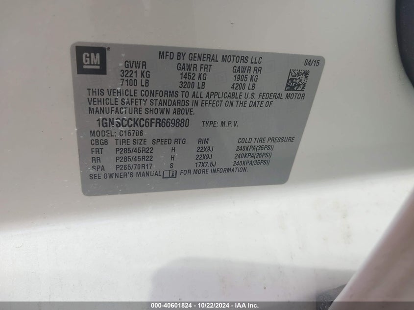 2015 CHEVROLET TAHOE LTZ - 1GNSCCKC6FR669880