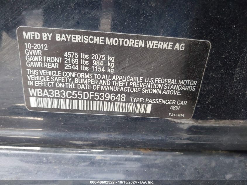 2013 BMW 328I xDrive VIN: WBA3B3C55DF539648 Lot: 40602522