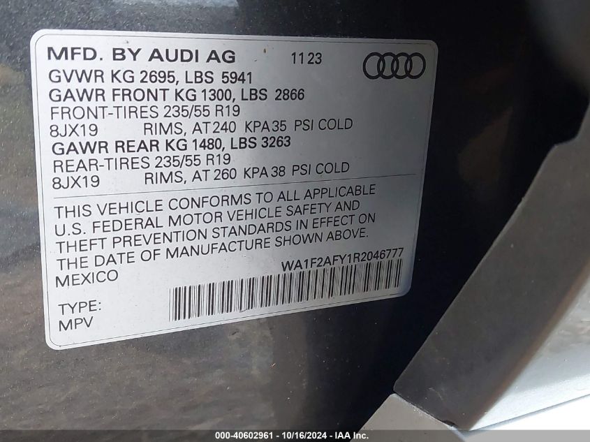 2024 Audi Q5 Prestige 55 Tfsi E S Line Quattro S Tronic VIN: WA1F2AFY1R2046777 Lot: 40602961