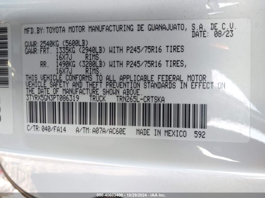 VIN 3TYRX5GN3PT086319 2023 TOYOTA TACOMA no.9