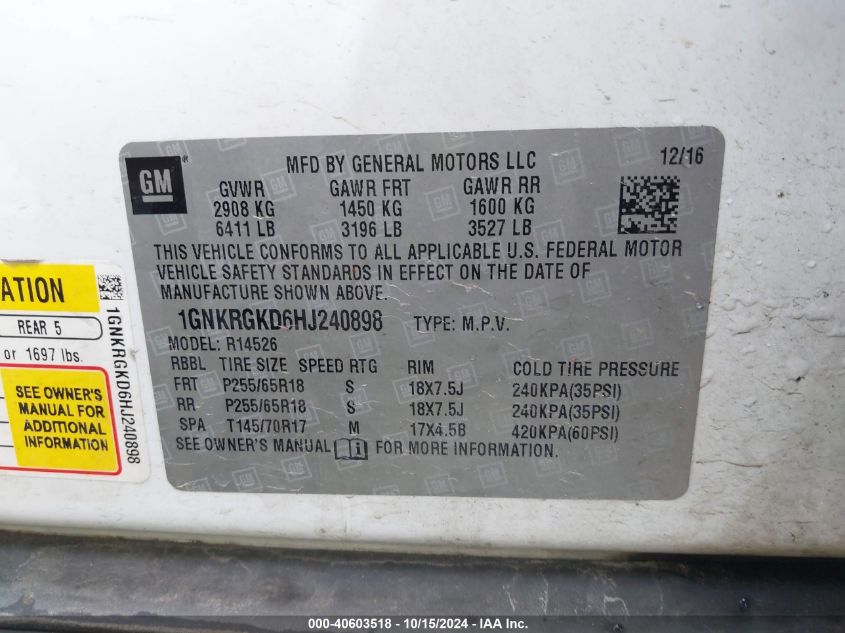 2017 CHEVROLET TRAVERSE 1LT - 1GNKRGKD6HJ240898