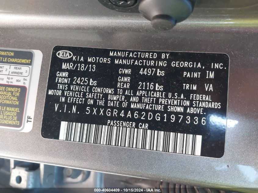 2013 Kia Optima Sx VIN: 5XXGR4A62DG197336 Lot: 40604409
