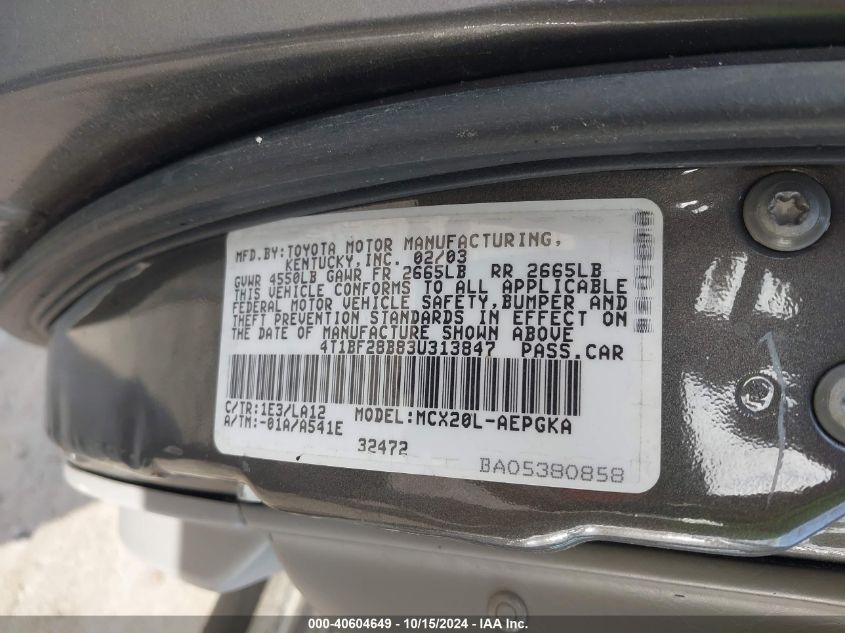 2003 Toyota Avalon Xls VIN: 4T1BF28B83U313847 Lot: 40604649