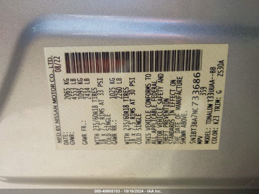 2022 NISSAN ROGUE SV FWD - 5N1BT3BA7NC733686