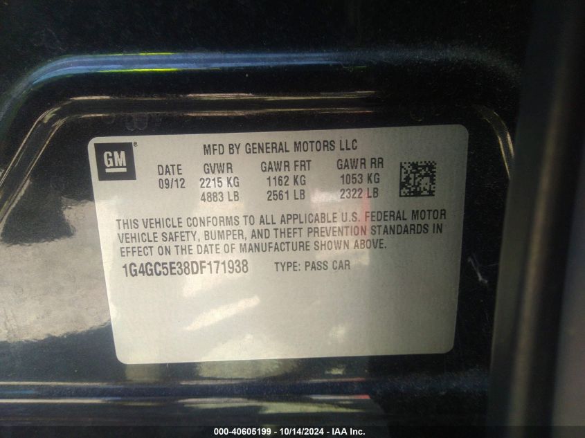 2013 Buick Lacrosse Leather Group VIN: 1G4GC5E38DF171938 Lot: 40605199