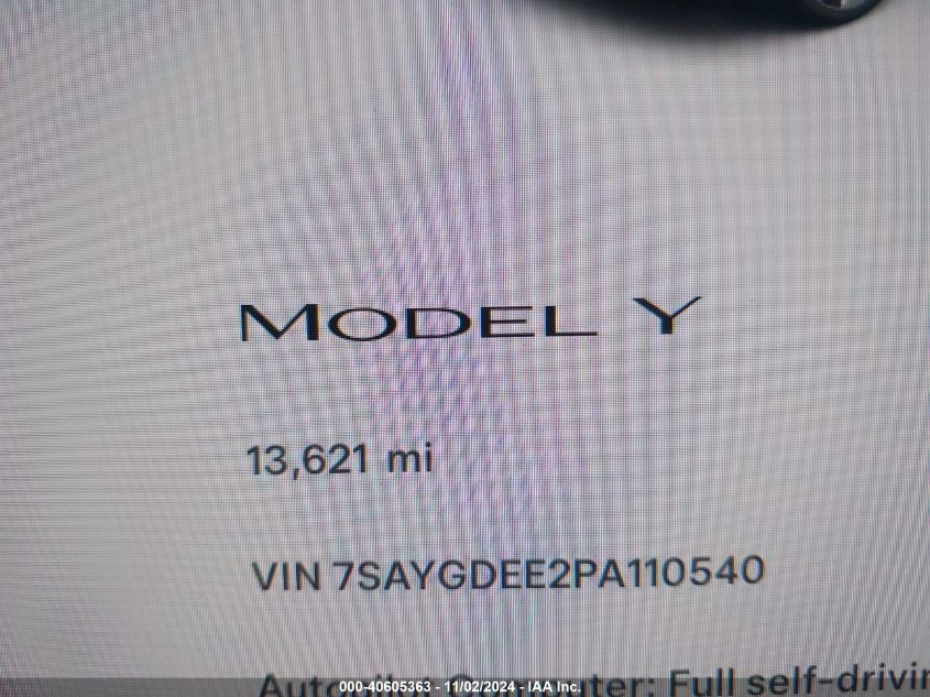 2023 Tesla Model Y Awd/Long Range Dual Motor All-Wheel Drive VIN: 7SAYGDEE2PA110540 Lot: 40605363