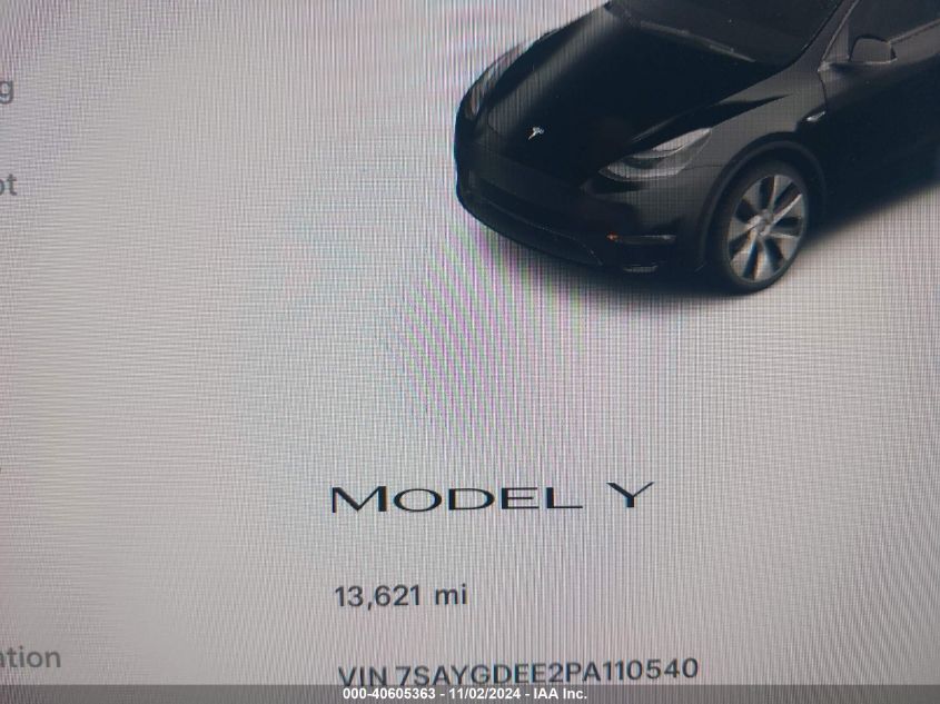 2023 Tesla Model Y Awd/Long Range Dual Motor All-Wheel Drive VIN: 7SAYGDEE2PA110540 Lot: 40605363