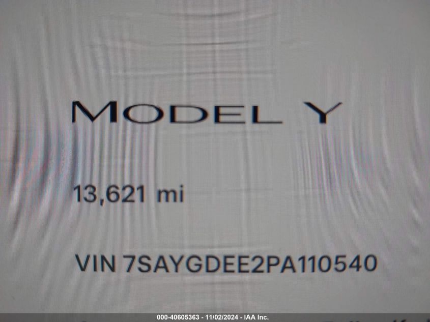 2023 Tesla Model Y Awd/Long Range Dual Motor All-Wheel Drive VIN: 7SAYGDEE2PA110540 Lot: 40605363