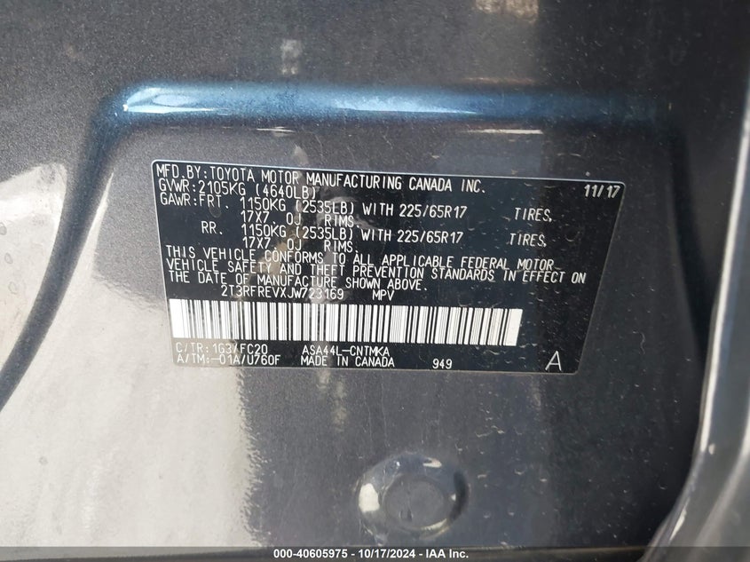 2018 TOYOTA RAV4 ADVENTURE/XLE VIN: 2T3RFREVXJW723169