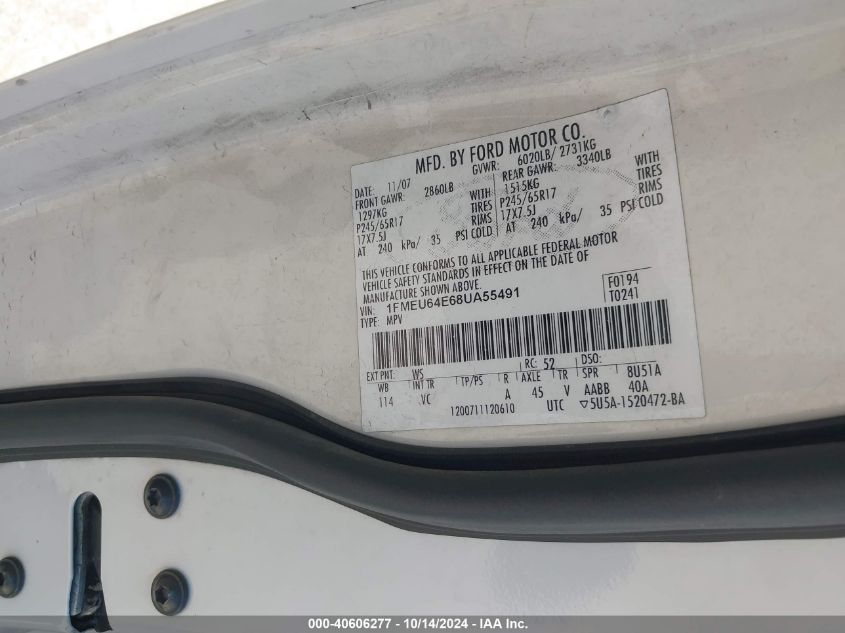 2008 Ford Explorer Eddie Bauer VIN: 1FMEU64E68UA55491 Lot: 40606277