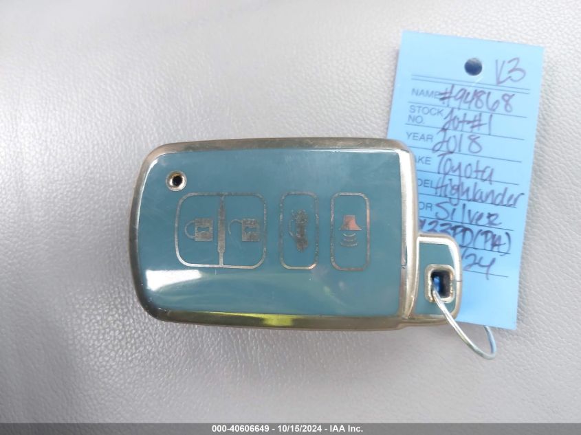 2018 Toyota Highlander Xle VIN: 5TDJZRFH9JS831345 Lot: 40606649