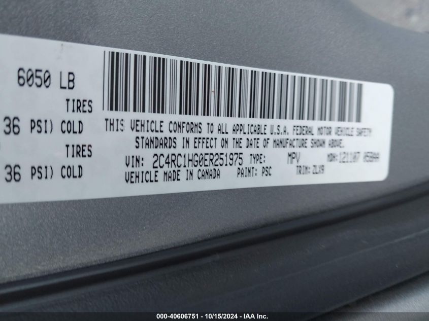 2014 Chrysler Town & Country S VIN: 2C4RC1HG0ER251975 Lot: 40606751