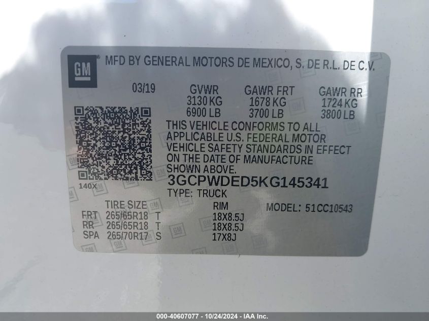 2019 CHEVROLET SILVERADO 1500 RST - 3GCPWDED5KG145341